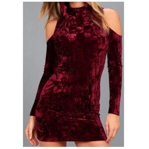 Lulu's Red Velvet Cold-Shoulder Bodycon Dress - Size Medium